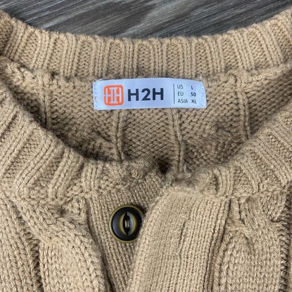 Vintage H2H Brown Cable Knit Pullover Long Sleeve Sweater Size Large - Picture 2 of 6